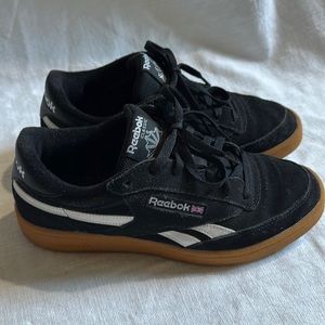 Reebok Classics black suede with gum bottoms, men’s size 8